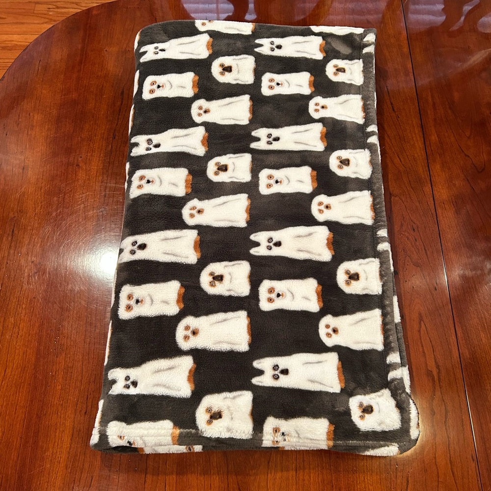 *SOLD* Halloween Ghost Dog Trick or Treat Plush Throw Blanket